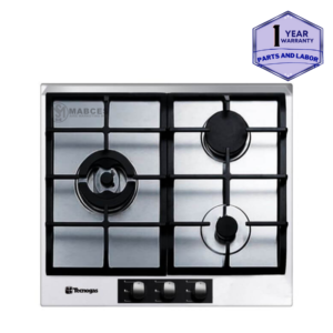 Tecnogas 60cm 3 Gas Burners with Wok Stand, Cast Iron Pan Support, Stainless Steel TBH6030CSS