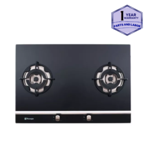 Tecnogas 75cm 2 Gas Burners with Wok Stand, Cast Iron Pan Support, Black Tempered Glass TBH7520CTG