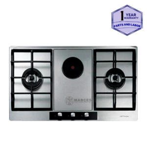 Tecnogas 75cm 2 Gas Burners + 1 Electronic Plate with Wok Stand, Cast Iron Pan Support, Stainless Steel TBH7521CSS