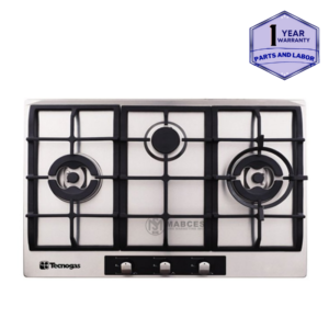 Tecnogas 75cm 3 Gas Burners with Wok Stand, Cast Iron Pan Support, Stainless Steel TBH7530CSS